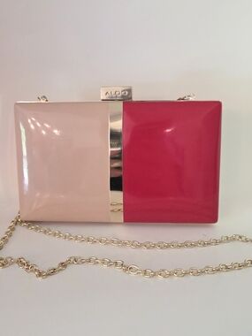 ALDO Colorblock Hard Case Clutch Pink Blush & Red Glossy Vinyl Box Bag